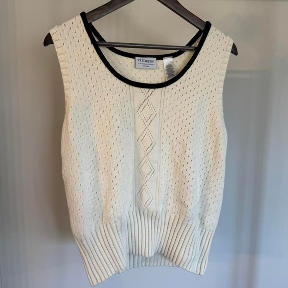 Liz Claiborne Cream Cardigan and Tank Top With Black Velvet Border Size 1X 90s - Picture 2 of 8
